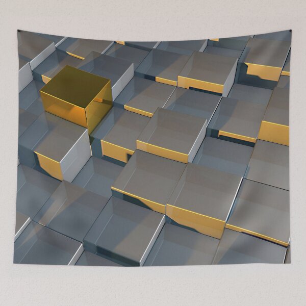 Aperçu de l'œuvre Cubes métalliques avec art abstrait cube d'or créée et vendue par RafaelLima7.
