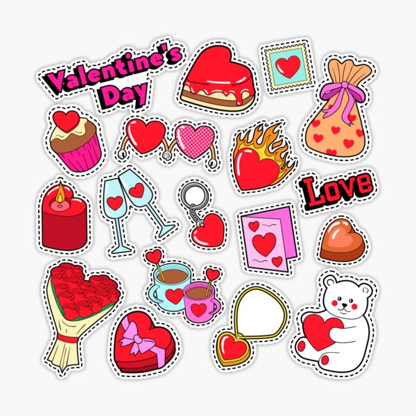 Happy Valentines Day Doodle for Scrapbook, Stickers, Patches, Badges.   Sticker for Sale by ivector