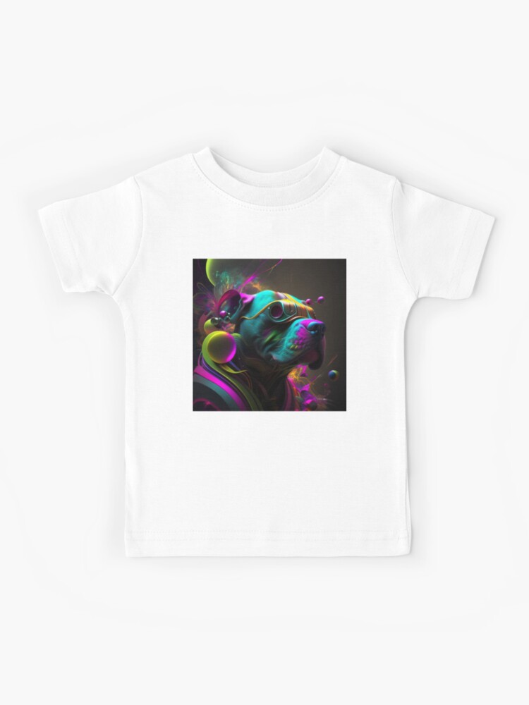 Surreal Abstract Neon Cyberpunk Pitbull Custom Digital Art Design Kids T Shirt