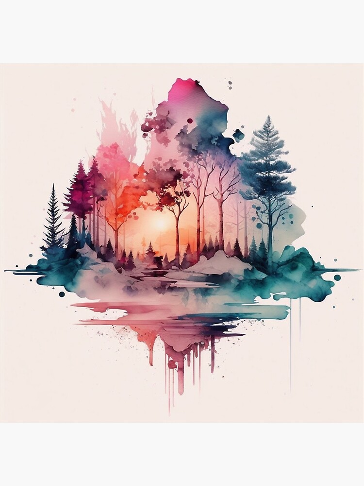 Japanese Landscape Watercolor Digital Art | Poster