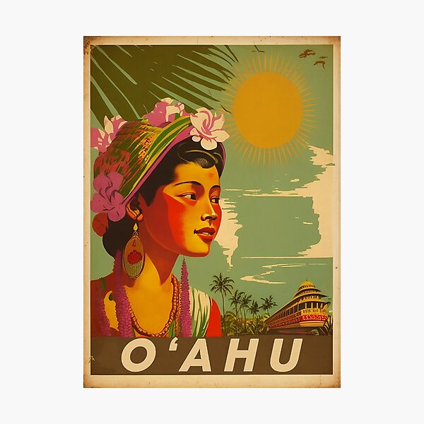 Item preview, O'Ahu Hawaii Vintage Travel Art Poster designed and sold by OldTravelArt.