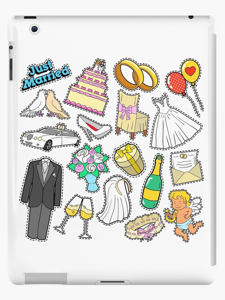 Wedding Just Married Doodle for Scrapbook, Stickers, Patches, Badges. iPad  Case & Skin for Sale by ivector