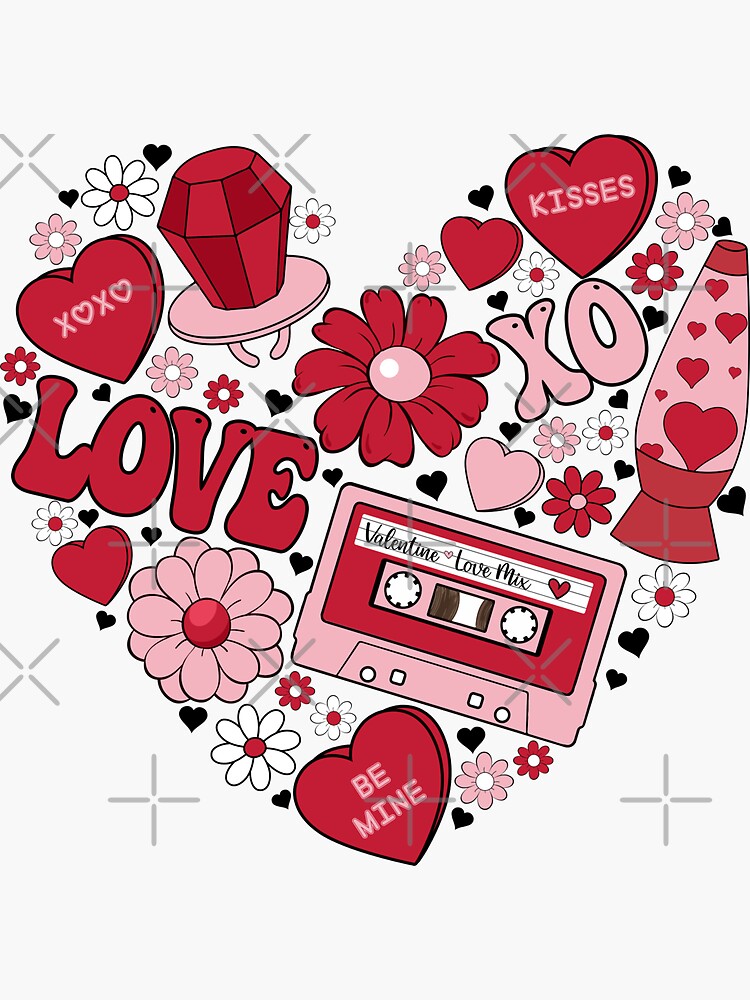 Retro Hearts Valentine's Day Stickers