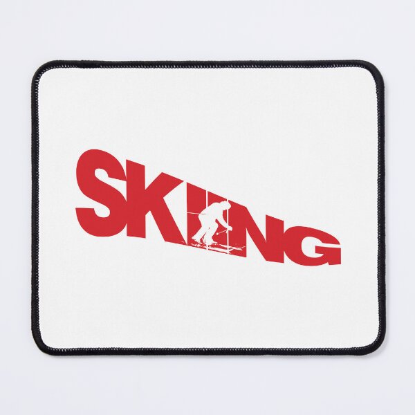 Item preview, Red Skiing Text with White Silhouette Downhill Skier on White Background designed and sold by Karen McFarland.