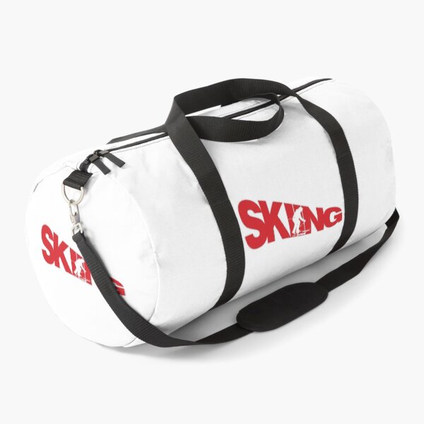 Item preview, Red Skiing Text with White Silhouette Downhill Skier on White Background designed and sold by Karen McFarland.
