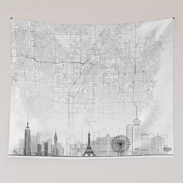 Item preview, Las Vegas Map Skyline BW Line by LandSartprints designed and sold by LandSartprints.