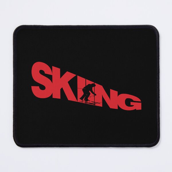 Item preview, Red Skiing Text with Black Silhouette Downhill Skier on Black Background designed and sold by Karen McFarland.