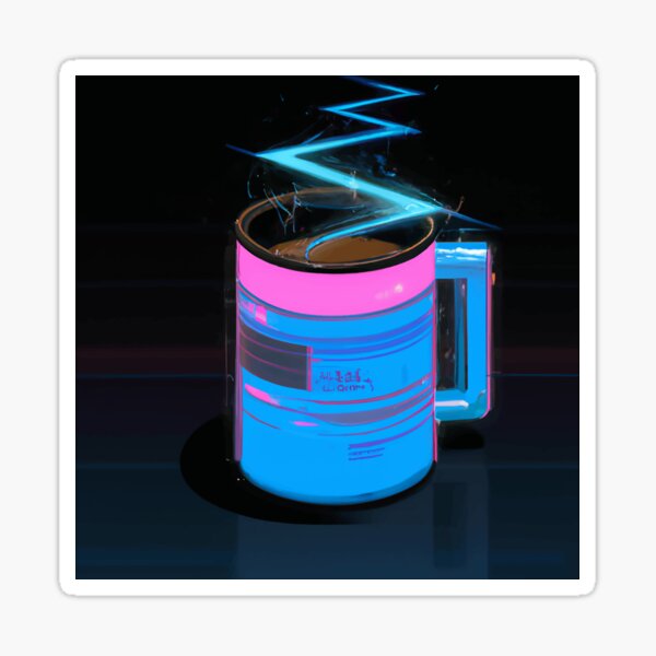 Energized, Bright Cyberpunk Coffee Cup Art Sticker