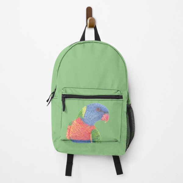Item preview, An Australian Rainbow lorikeet illustration on a green coloured background. designed and sold by ArtbyLeanneWB.