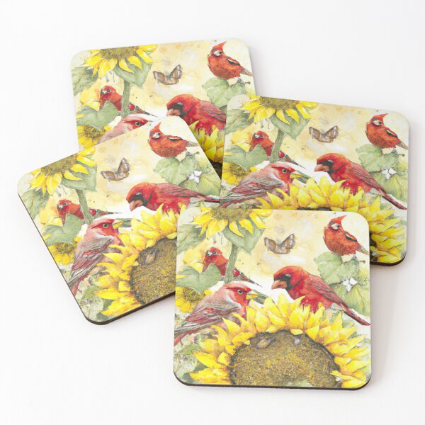 Item preview, Sunflowers Cardinal Birds Watercolor Painting | A beautiful Watercolor Painting designed and sold by Color-Me-Blue.