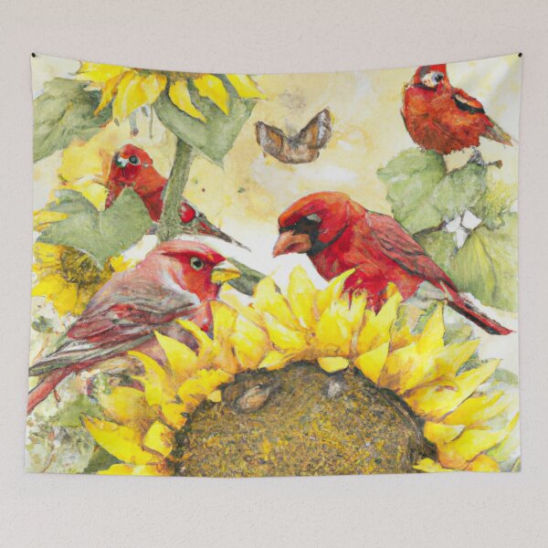 Item preview, Sunflowers Cardinal Birds Watercolor Painting | A beautiful Watercolor Painting designed and sold by Color-Me-Blue.