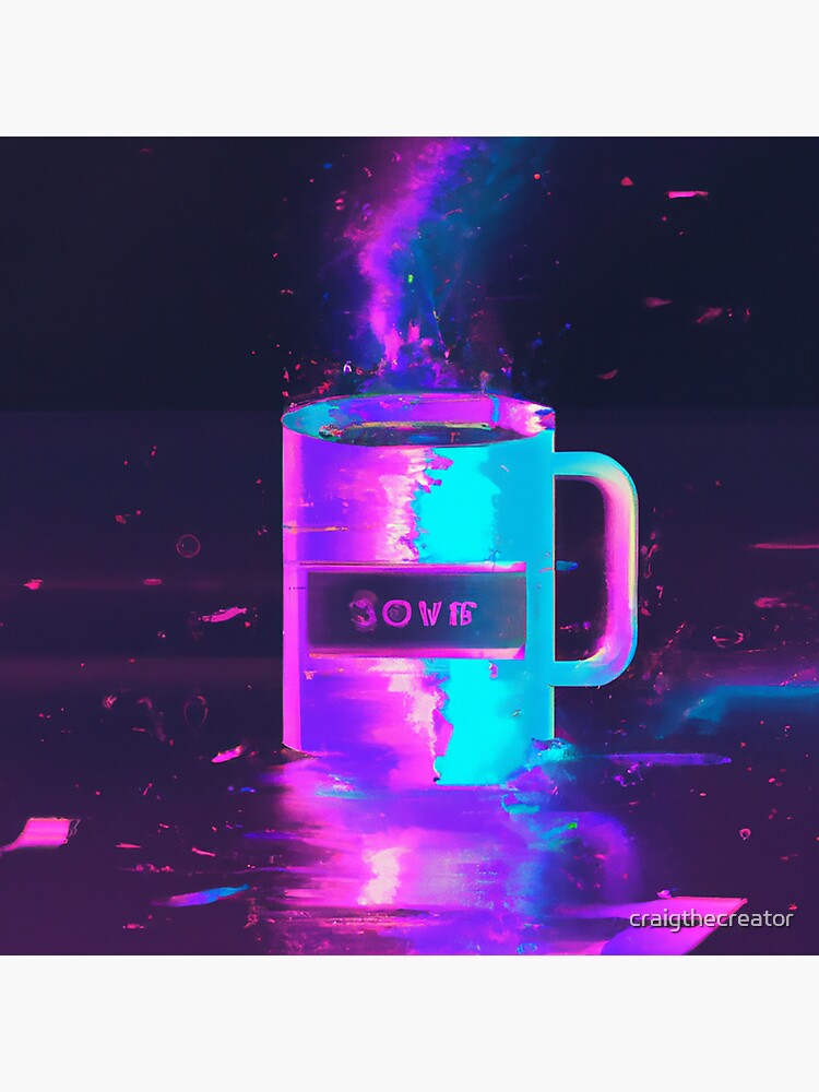 Thumbnail 3 of 3, Sticker, Glitchy Purple and Blue Coffee Cup designed and sold by craigthecreator.