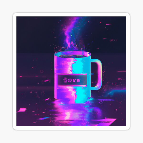 Glitchy Purple and Blue Coffee Cup Sticker