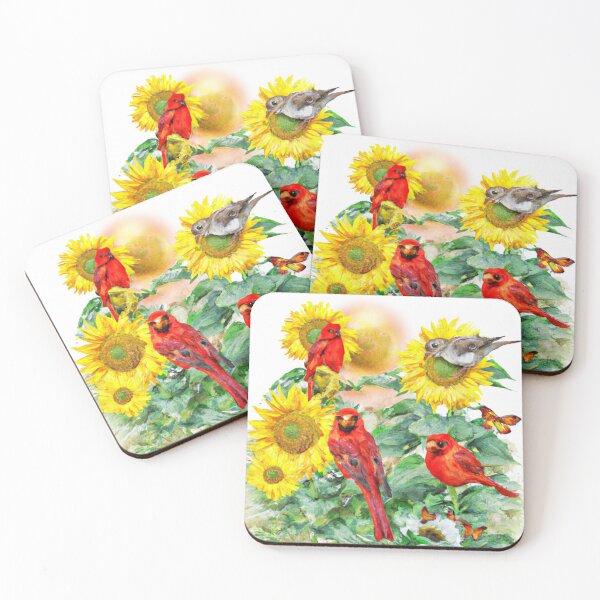 Item preview, Sunflowers Cardinal Birds Watercolor Painting | A beautiful Watercolor Painting designed and sold by Color-Me-Blue.