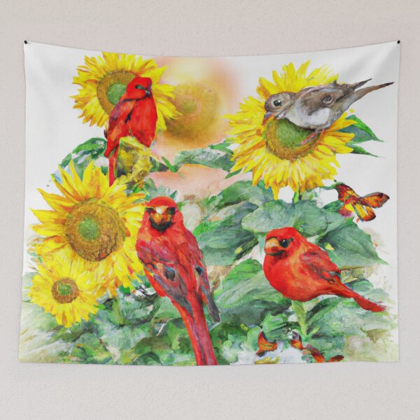 Item preview, Sunflowers Cardinal Birds Watercolor Painting | A beautiful Watercolor Painting designed and sold by Color-Me-Blue.