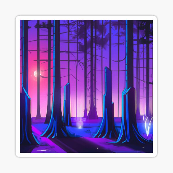 Vaporwave Forest Sunset- Wooded Nature Synthwave Sticker