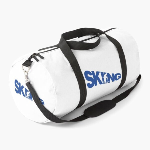 Item preview, Blue Skiing Text with White Silhouette Downhill Skier on White Background designed and sold by Karen McFarland.