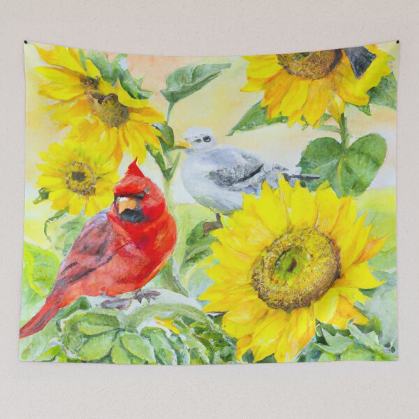 Item preview, Sunflowers Cardinal Birds Watercolor Painting | A beautiful Watercolor Painting designed and sold by Color-Me-Blue.