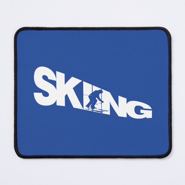 Item preview, White Skiing Text with Blue Silhouette Downhill Skier on Blue Background designed and sold by Karen McFarland.