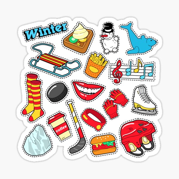 Winter Stickers, Badges, Patches Decoration Set with Snow, Warm Clothes and  Christmas Tree.  Sticker for Sale by ivector