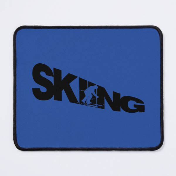 Item preview, Black Skiing Text with Blue Silhouette Downhill Skier on Blue Background designed and sold by Karen McFarland.