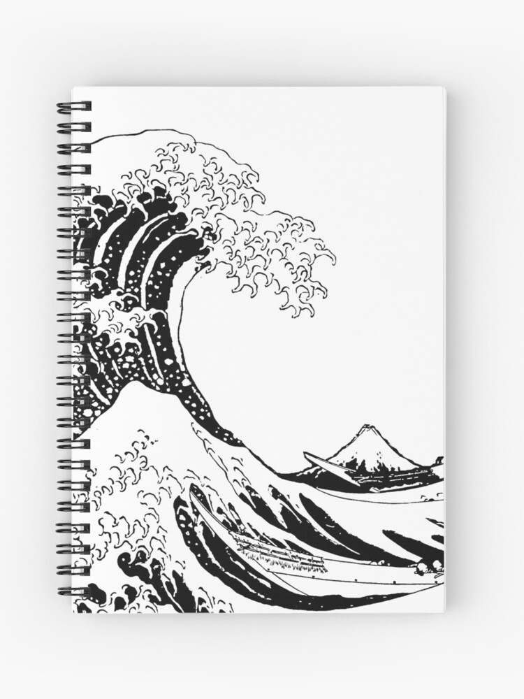 la grande vague de Kanagawa sous la vague de kanagawa katsushika hokusai noir n blanc invers Cahier spirale