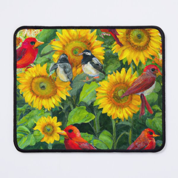 Item preview, Sunflowers Cardinal Birds Watercolor Painting | A beautiful Oil Painting designed and sold by Color-Me-Blue.