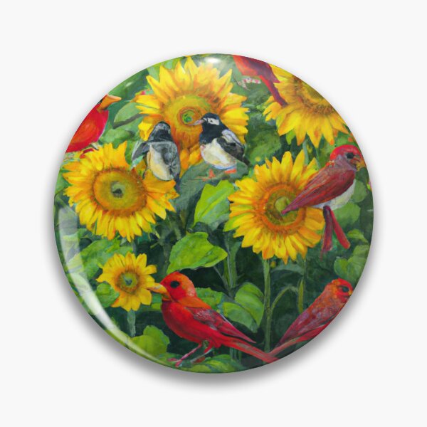 Item preview, Sunflowers Cardinal Birds Watercolor Painting | A beautiful Oil Painting designed and sold by Color-Me-Blue.