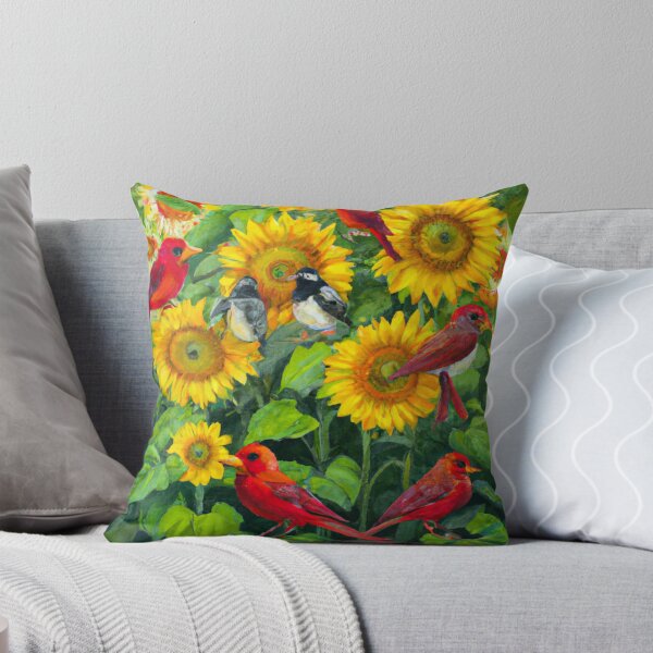 Item preview, Sunflowers Cardinal Birds Watercolor Painting | A beautiful Oil Painting designed and sold by Color-Me-Blue.