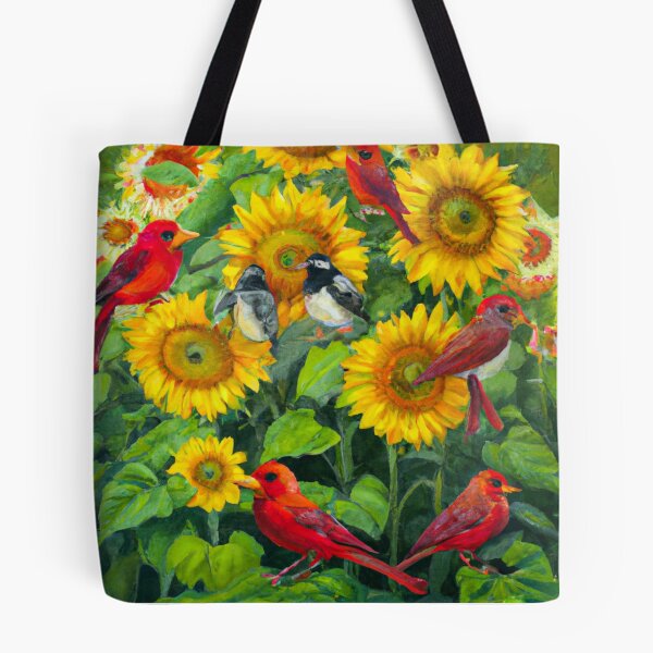 Item preview, Sunflowers Cardinal Birds Watercolor Painting | A beautiful Oil Painting designed and sold by Color-Me-Blue.