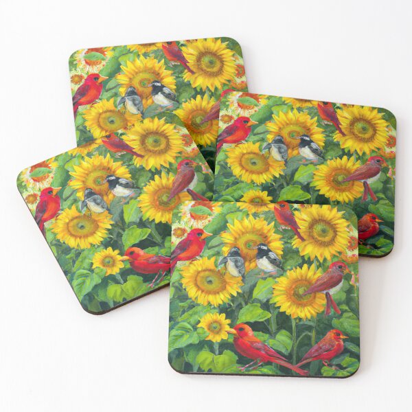 Item preview, Sunflowers Cardinal Birds Watercolor Painting | A beautiful Oil Painting designed and sold by Color-Me-Blue.