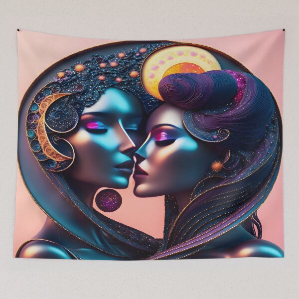 Item preview, Sun and Moon Kissing designed and sold by @adorcharm Modern & Classic AI Art.