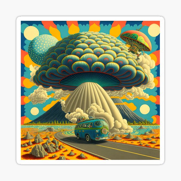 UFO in Trippy Japanese Landscape Sticker