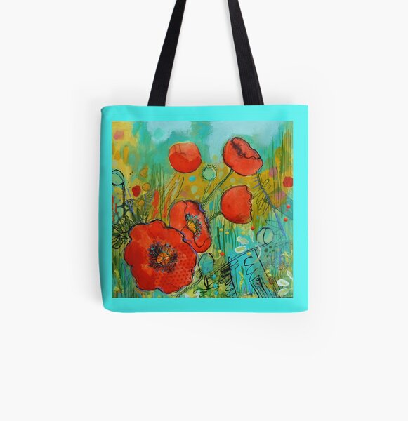 Fire Red Poppy All Over Print Tote Bag