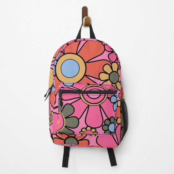 Item preview, Retro Garden Flowers 60s 70s Floral Pattern 2 Bright Pink Orange Mustard Blue designed and sold by kierkegaard.