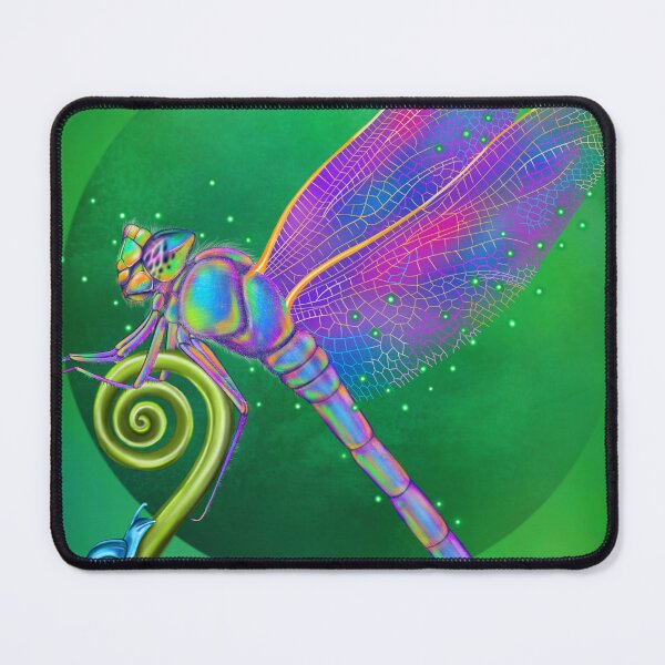 Item preview, Glowing dragonfly resting on a tendril with a small blue snail on an emerald background designed and sold by NIUSSbyIustinaT.