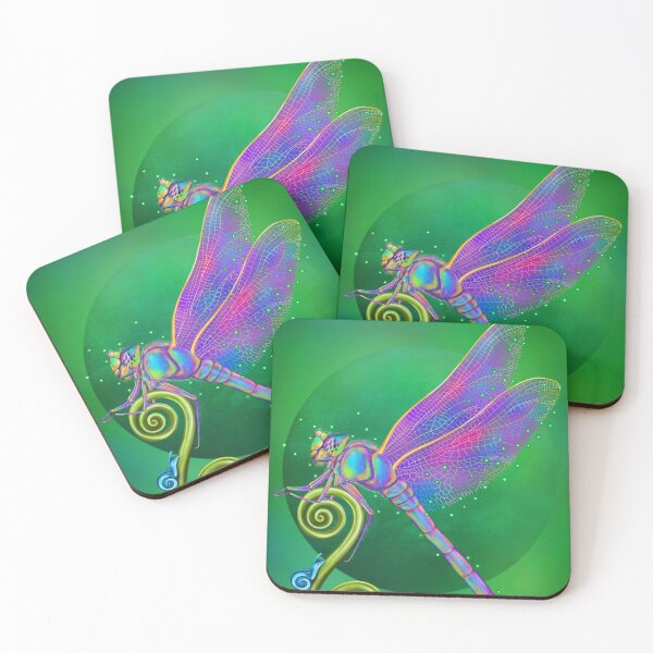 Item preview, Glowing dragonfly resting on a tendril with a small blue snail on an emerald background designed and sold by NIUSSbyIustinaT.