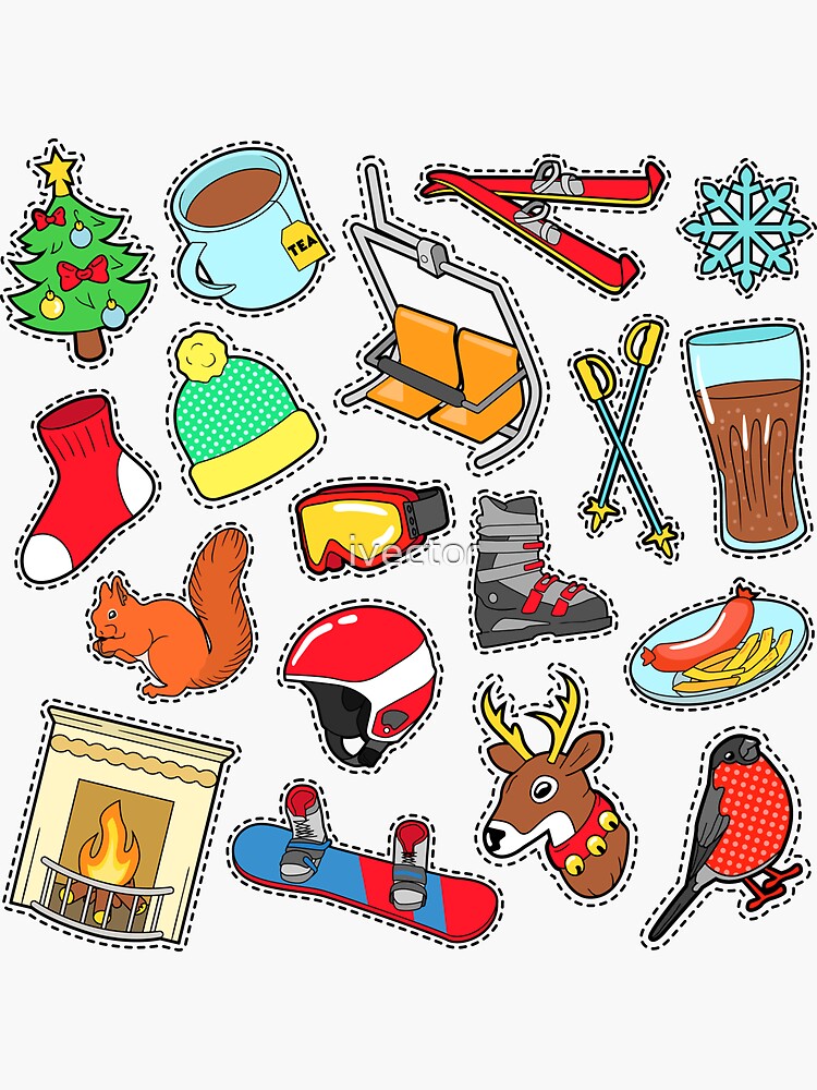 Winter Stickers, Badges, Patches Decoration Set with Snow, Warm Clothes and  Christmas Tree.  Sticker for Sale by ivector