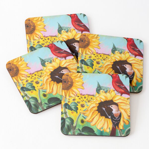 Item preview, Sunflowers Cardinal Birds Watercolor Painting | A beautiful Oil Painting designed and sold by Color-Me-Blue.