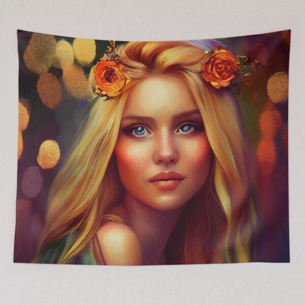 Item preview, a painting of a woman with flowers in her hair designed and sold by DesignAtYO.