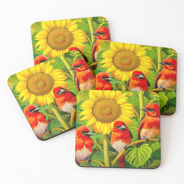 Item preview, Sunflowers Cardinal Birds Watercolor Painting | A beautiful Oil Painting designed and sold by Color-Me-Blue.