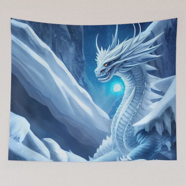Item preview, a white dragon sitting on top of a snow covered mountain designed and sold by DesignAtYO.