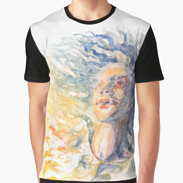 Watercolor Lady with Birds Graphic T-Shirt