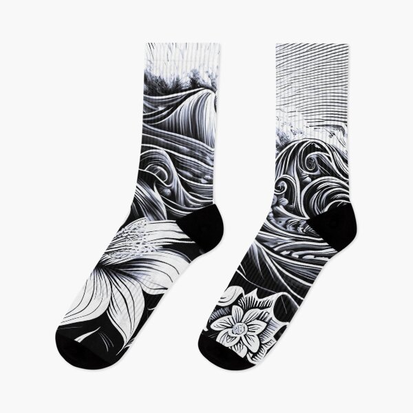Item preview, Black and White Polynesian Wave of Flowers | Vintage Tahiti | Tropical Flower Pattern | Hawaiian Design | Hawaiian Design | Hawaii Logo designed and sold by Synthetic-Intel.