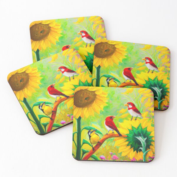 Item preview, Sunflowers Cardinal Birds Watercolor Painting | A beautiful Oil Painting designed and sold by Color-Me-Blue.