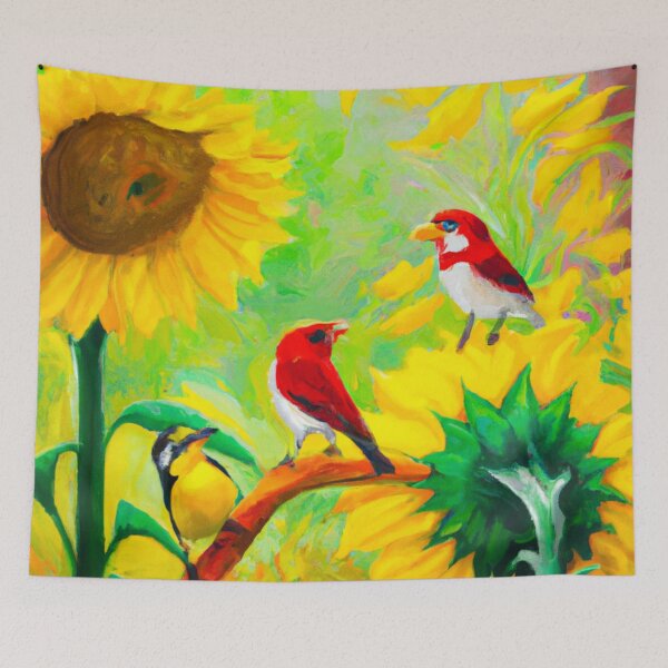 Item preview, Sunflowers Cardinal Birds Watercolor Painting | A beautiful Oil Painting designed and sold by Color-Me-Blue.