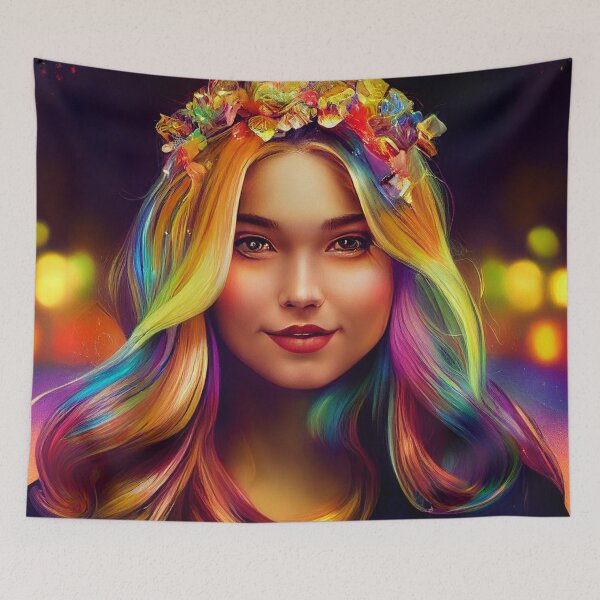 Item preview, a digital painting of a woman with colorful hair designed and sold by DesignAtYO.