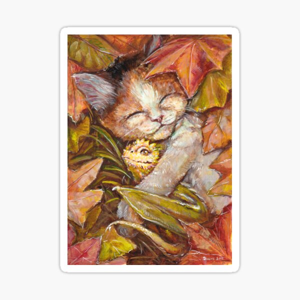 Nap time - Sleepy Kitty with yellow dragon Sticker