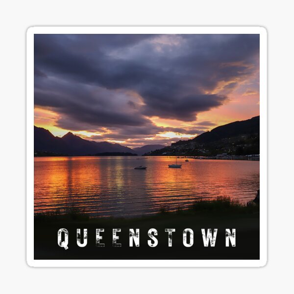 Item preview, Lake Wakatipu sunset with "Queenstown" text (Otago, New Zealand) designed and sold by PhotoDesignNZ.