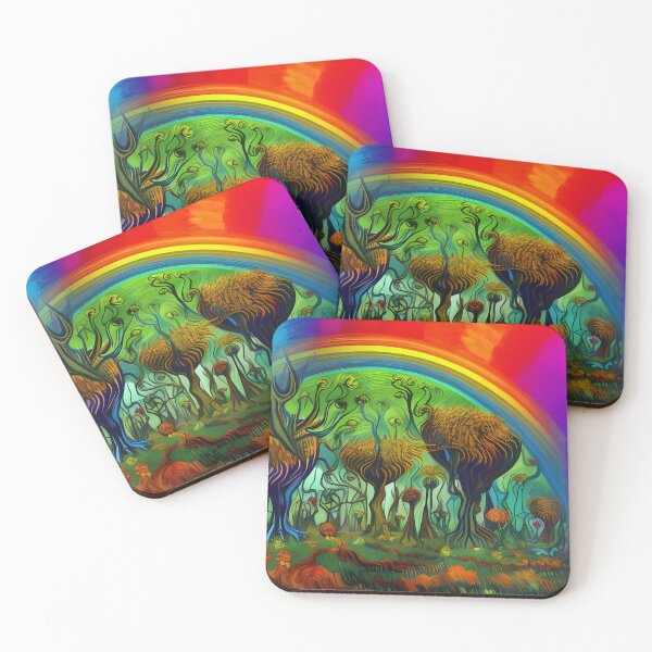 Item preview, Rainbow Above Surreal Primeval Jungle Acrylic Painting Multi Color designed and sold by theWeppen.